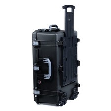 Black Silver Pelican 1650 case with foam. Comes with wheels.