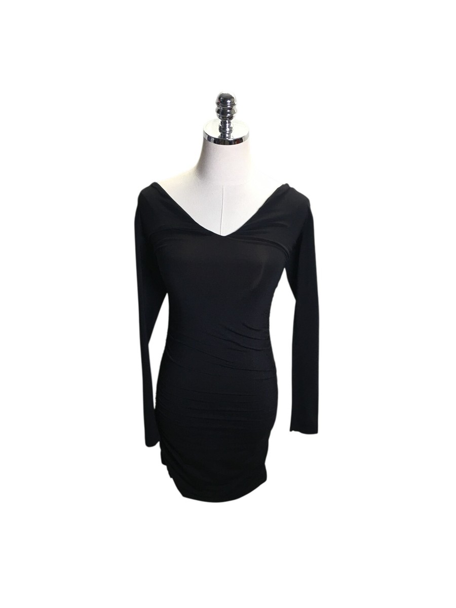 Kookai Dress Size 1 Women's USA 4 Black Ruched Long Sleeve Mini Stretchy |  eBay