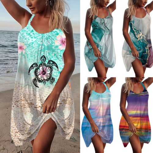 Women Summer Hoilday Boho Dress Ladies Beach Sleeveless Bikini Cover Up Sundress