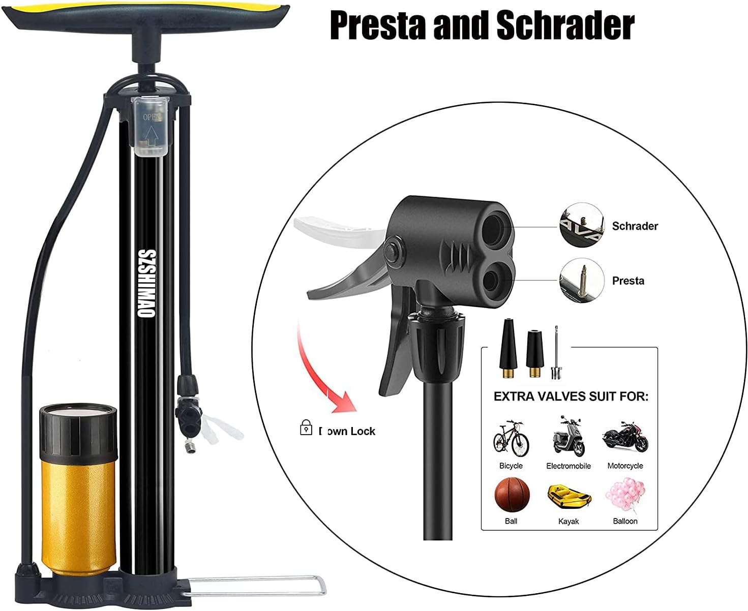 Bike Floor Pump with Gauge Bike Pump High Pressure 160 Psi Bicycle Pump