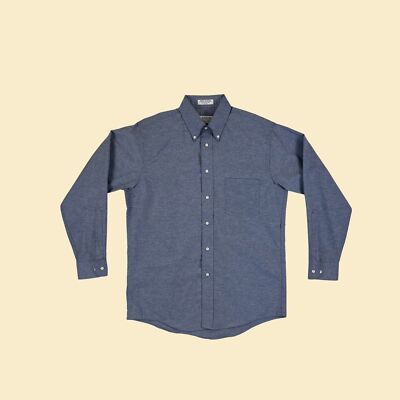 1980s mens blue dress shirt by Arrow, vintage 80s blue long sleeve button  down