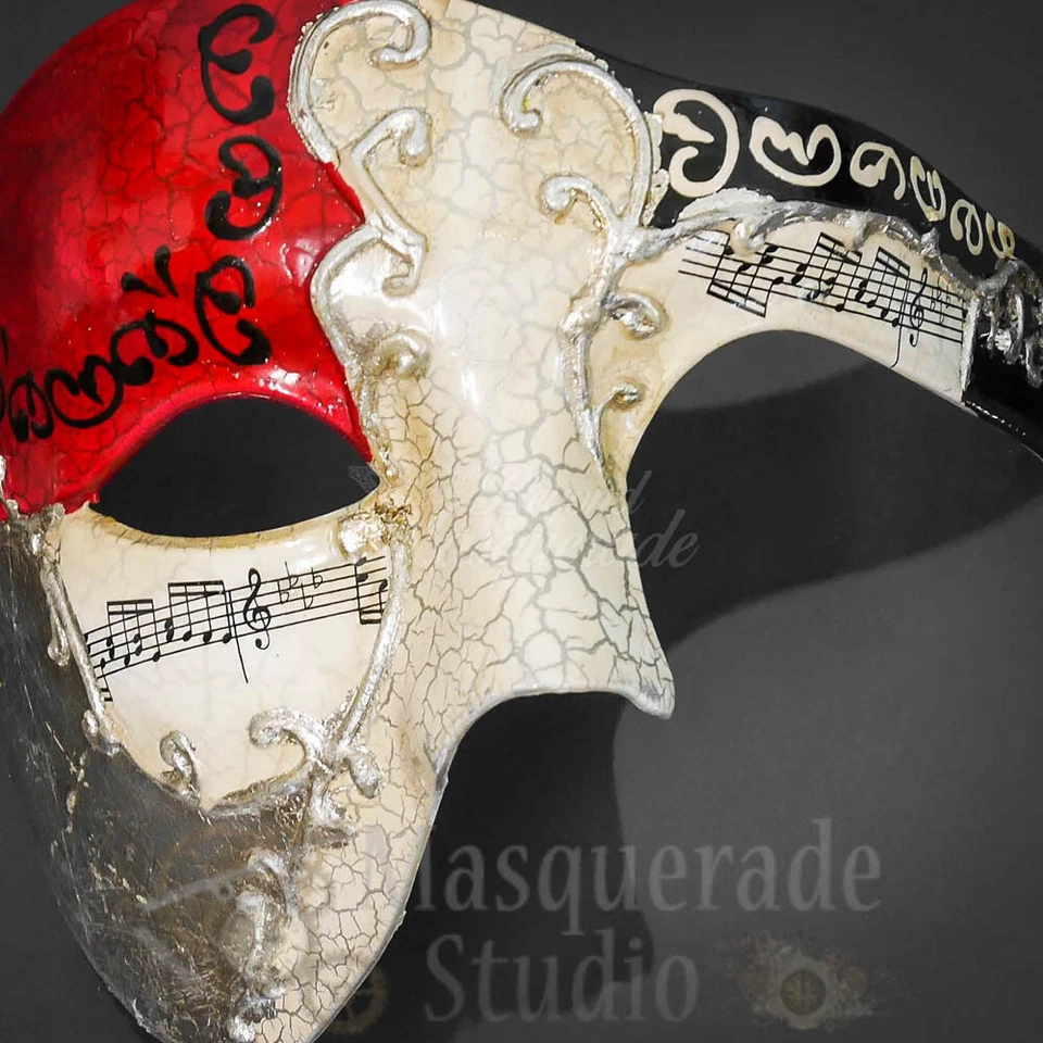 Mens Musical Phantom of the Opera Venetian Classic Masquerade Mask [Red/Silver] - Image 4 of 4