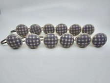 Vintage Lot Of 12 Purple White Plaid Checkered Circle Button Shower Curtain Hook