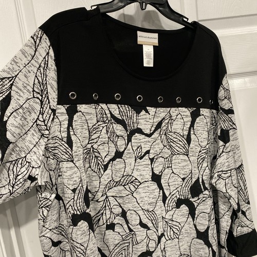 Ladies 3XL Shirt- 3/4 Sleeve-black Floral -Alfred Dunner NWT - Picture 3 of 10