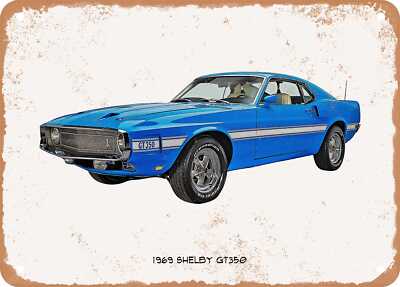 Classic Car Art - 1969 Shelby GT350 Oil Painting - Rusty Look Metal Sign
