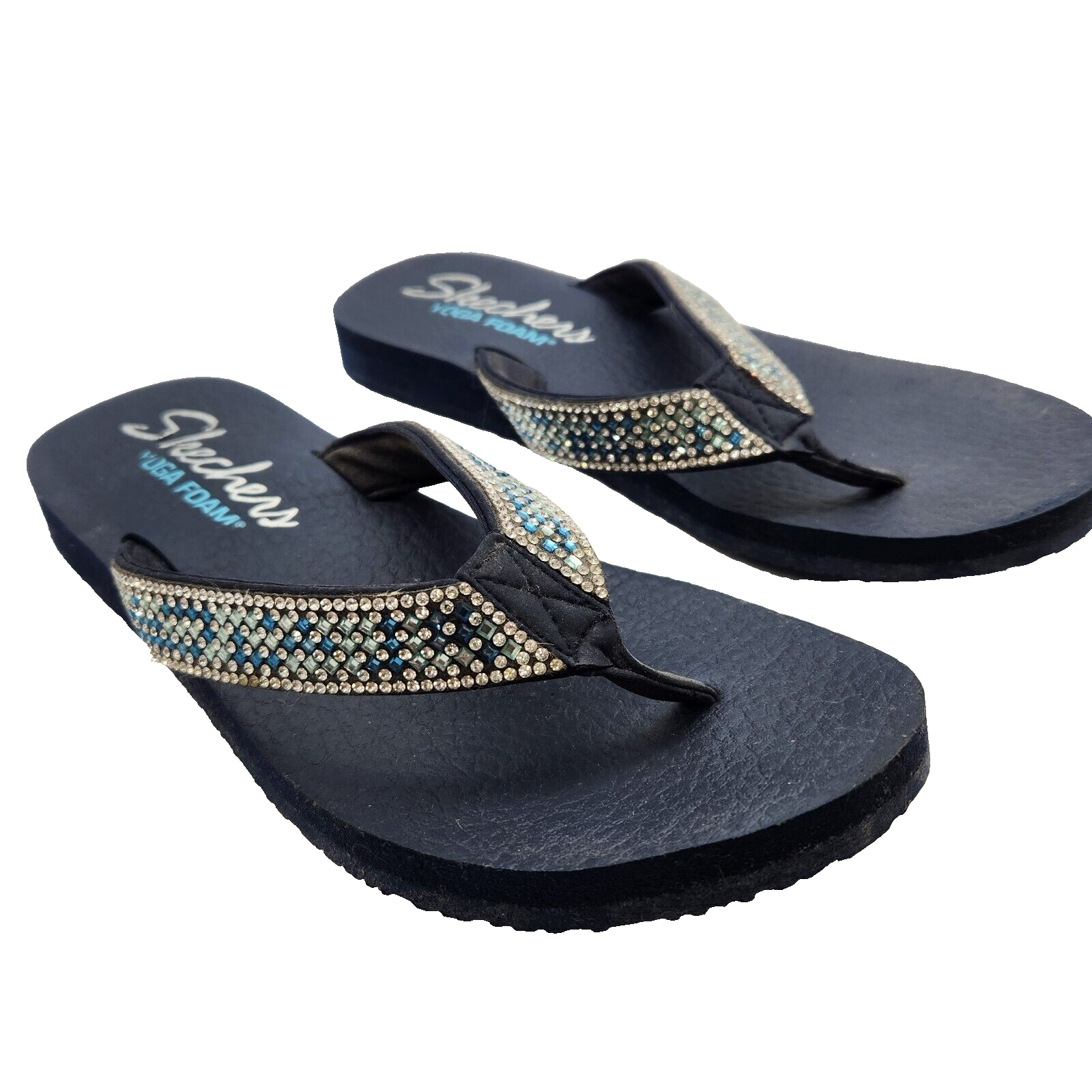 APL Sandali infradito Skechers donna 10 yoga schiuma strass trasparenti color verde acqua