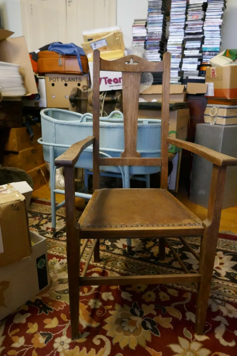 Vintage Oak Handmade Chair Arts Crafts style Mackintosh Leather Seat Unrestor