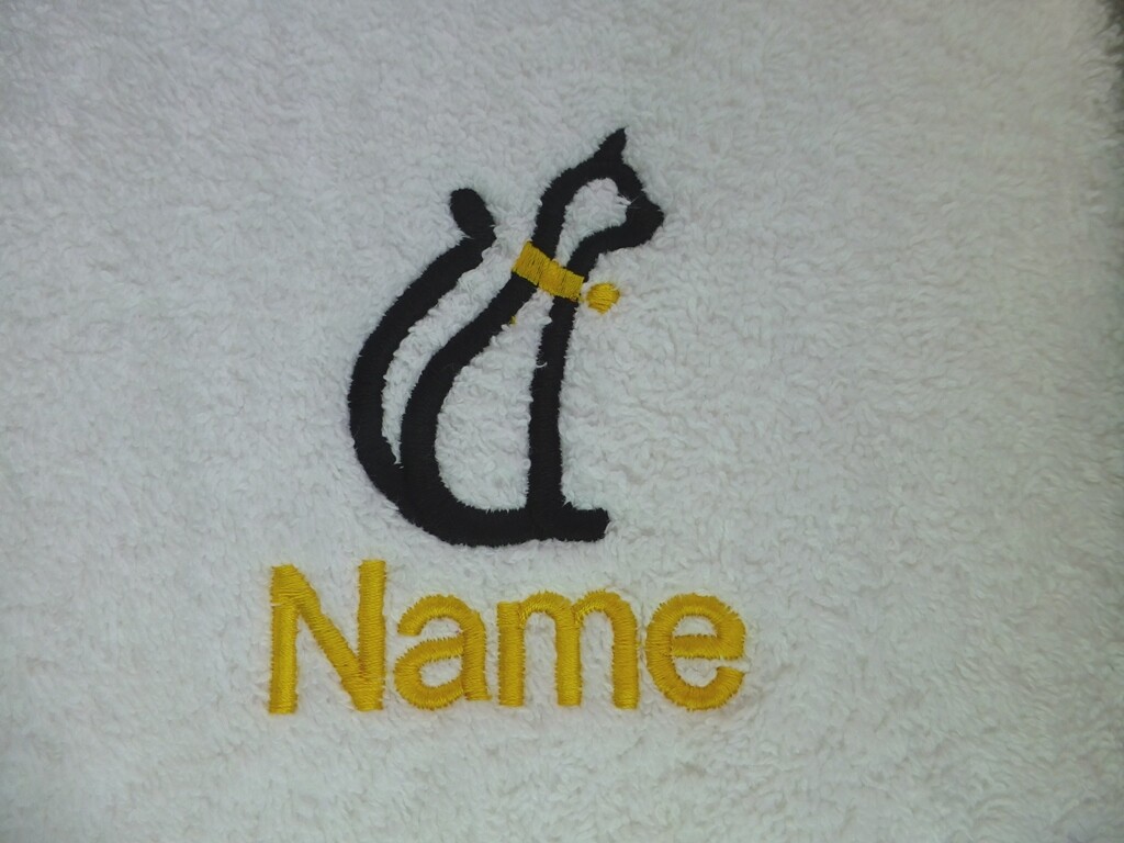 CAT SITTING design Embroidered on a Adult Robe with Personalised