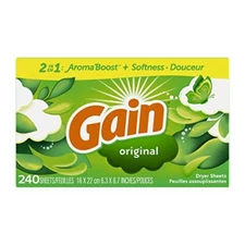 Gain Dryer Sheets, 240 Count, Original Scent Laundry Fabric  Assorted Sizes 