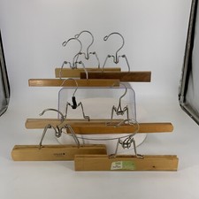 Lot Of 7 Wood Clamp Pants Hangers Chrome Skirts Clothing