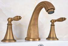 Antique Brass Widespread Bathroom Sink Faucet 3 Holes 2 Handles Mixer Tap Gan088