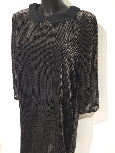 Brora Black Grey Velvet Burnout Peter Pan Collared Shift Tunic Dress UK 12 - Picture 4 of 8