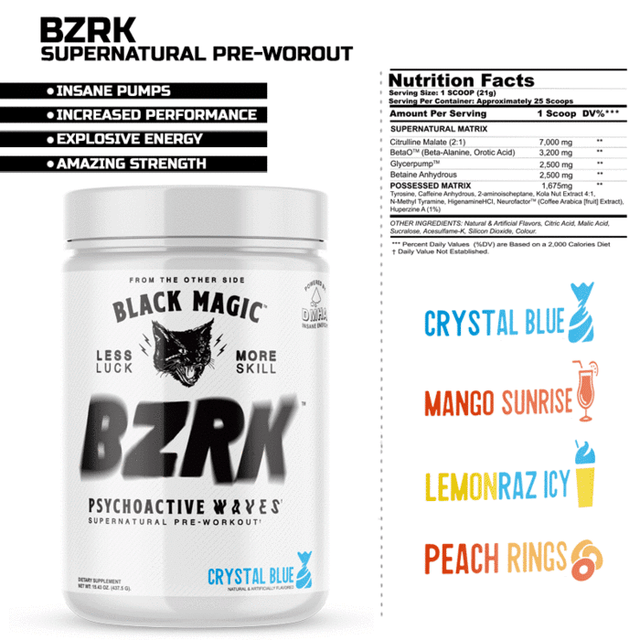 Black Magic BZRK Preworkout 25 Servings Peach Rings Flavor for sale