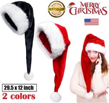 Long Santa Hats Velvet Christmas Hats Adults Winter Warm Xmas Costume 29.5" USA