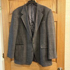 Haggar Imperial Gentleman s Fit Sport Coat Blazer Gray Tweed Plaid Men s 46L