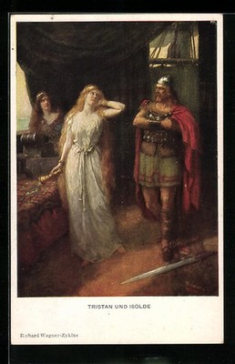 Künstler-AK Richard-Wagner-Zyklus, Tristan und Isolde im Gemach 
