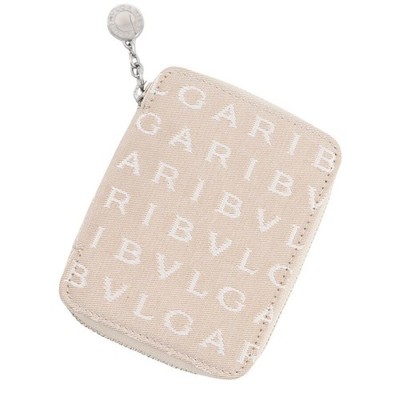 BVLGARI Logomania Mini Tasche Reißverschluss Tagebuch Hülle Beige Canvas Lede...