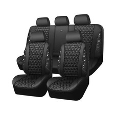 CAR PASS Bling Diamond Black Leather Car Seat Covers Full Sets Interior Sets,...