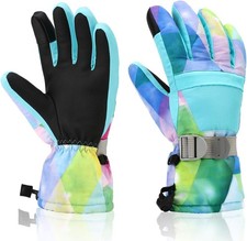 Ski Gloves for Men M Fits Kids 11-15 Years and Women S M , Light Blue