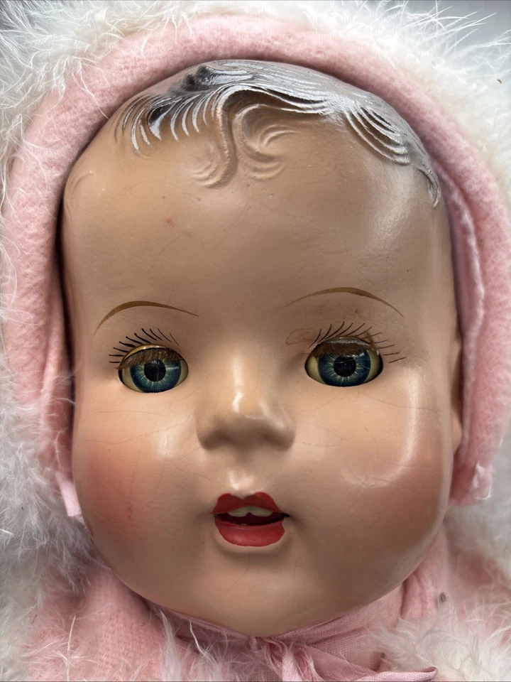 MUÑECA ANTIGUA DE PRINCIPIOS DE 1930 IDEAL 18" CON VESTIDO ORIGINAL, ALMOHADA Y MANTA Foto 4 de 4