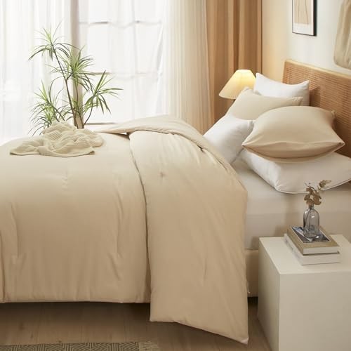 Boho Beige Bedding Sets - 3 Piece Queen Size Comforter Set with 1 Beige Tan - Picture 5 of 7