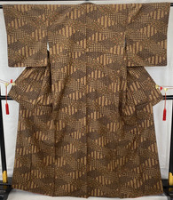 Japanese Vintage Kimono Silk Brown Komon Traditional Authentic Length 64 in