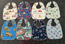 NEW Reversible Flannel Baby Bibs Lot of 4 Planes Trains Automobile Construction
