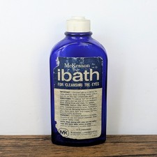 Vintage - 1950s McKesson ibath Eye Cleanser, 6oz Empty Cobalt Blue Bottle