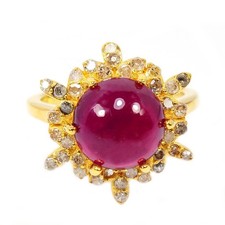 925 STERLING SILVER RING BLOOD RED RUBY ROUND CABACHON GEMSTONE WHITE CZ SIZE 8