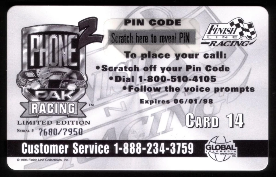 PhonePak 2 (1997) One Call: Jeremy Mayfield (Card #14) Phone Card - Image 2 of 2