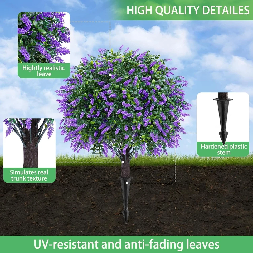 Set of 2 Artificial Lavender Boxwood Topiary Ball Bushes 26 Inch UV Resistant... - Image 4 of 4