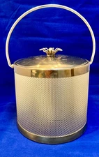 Serv-Master Creations Ice Bucket & Lid Gold Tone Mesh Mid-Century Modern Barware