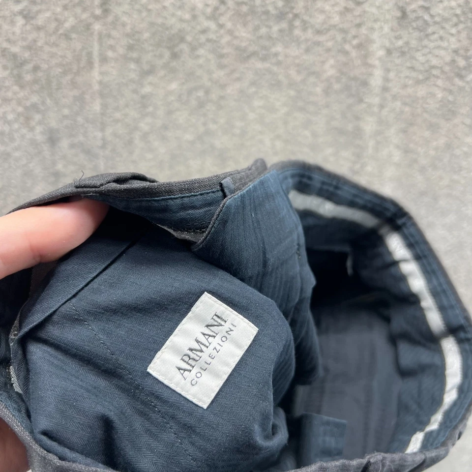 Armani Collezioni Dress Pants Mens 33 Black Flat Trousers Linen Wool Slacks - Image 3 of 4