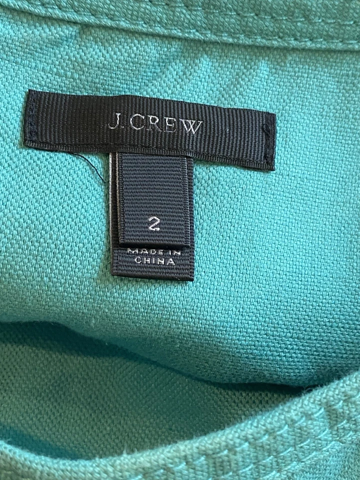 Minifalda plisada línea A J.Crew talla 2 verde azulado algodón mezcla de lino cintura alta preppy Foto 3 de 4