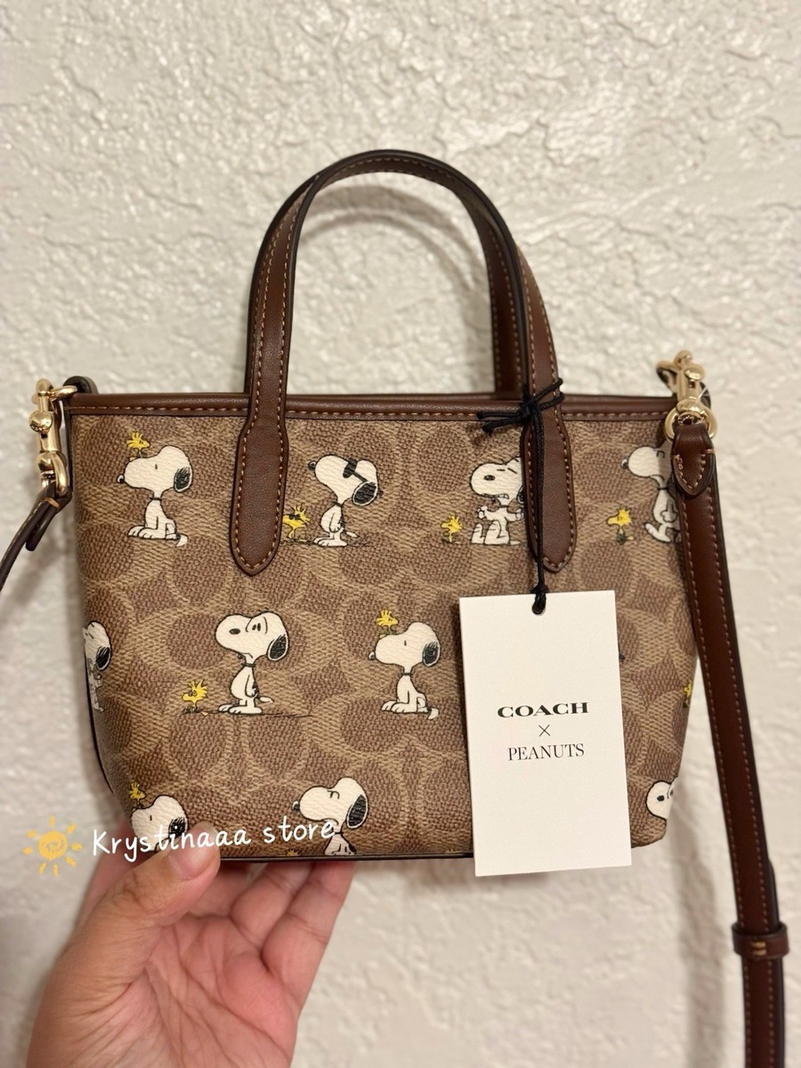 Coach X Peanuts City Mini Tote Bag In Signature Canvas With Snoopy