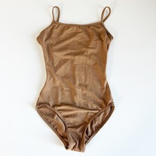 Bloch Womens Tan Neutral Spaghetti Strap Leotard Ballet Dance Bodysuit Size S