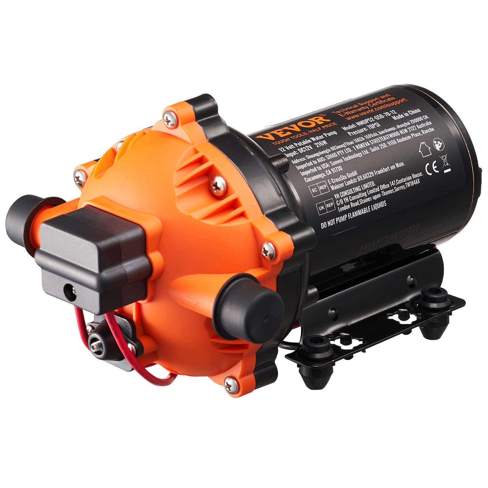 Pompe à eau VEVOR 12V 5GPM 18L/min à 5 chambres avec pressostat intégré pour circuit domestique