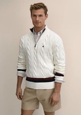  228 Brooks Brothers Men  s Cable Knit 1/4 Zip Sweater Supima Cotton White Size L