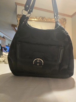 Coach Black Signature Crescent Shoulder Bag Large Zip/Buckle Detachable Strap