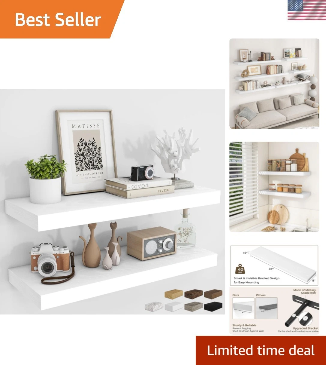 36Inch Floating Shelves for Wall 2 Pack Shelves for Bedroom|Kitchen|Bathroom ...