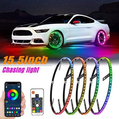 4X 15.5'' LED Wheel Rim Ring Lights RGB Color Turn Chasing Signal IP68 Waterproof
