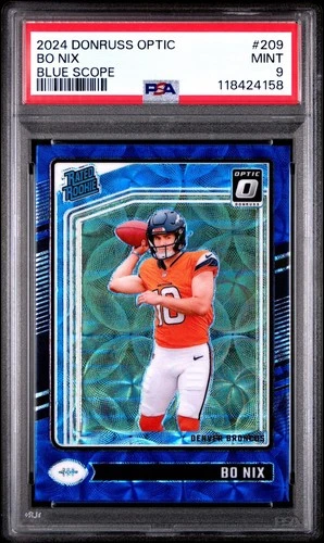 2024 Panini Donruss Optic Bo Nix # 209 RC Blue Scope Denver Broncos 🔥 PSA 9
