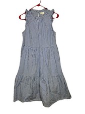 J. CREW Sleeveless A-Line Dress 2 NEW Seersucker Blue Striped Cotton Tiered 1A
