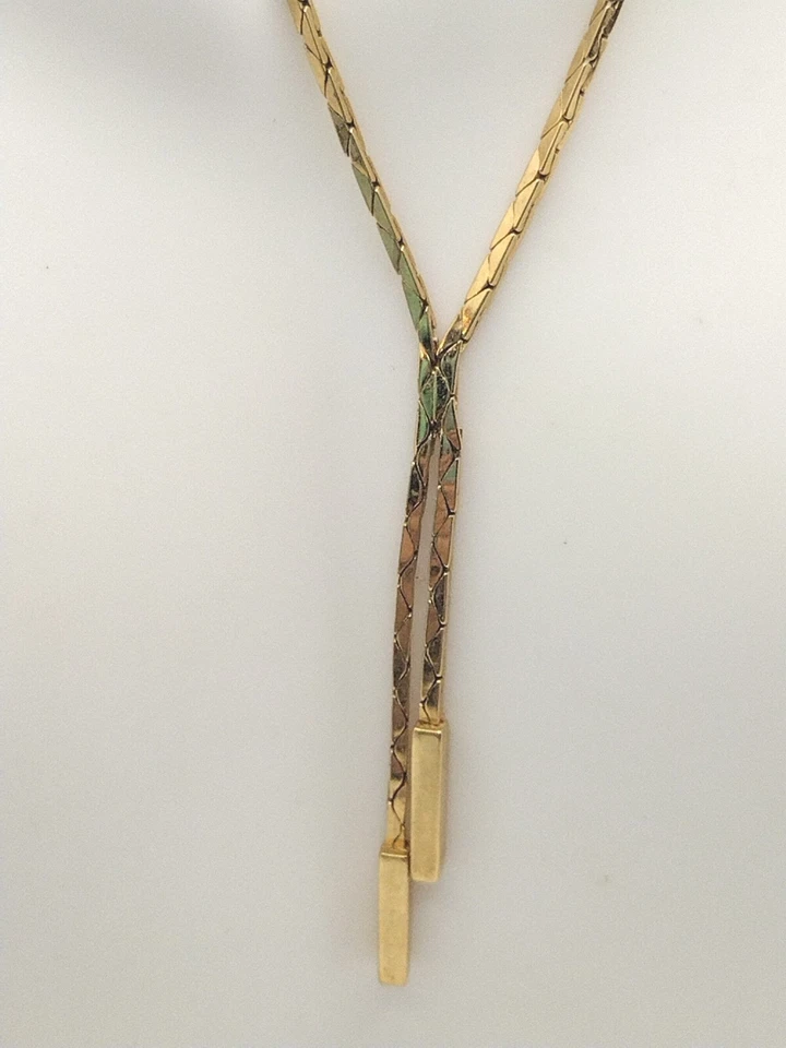 Accents By Hallmark Gold Tone Y Drop Double Dangle Fringe Necklace Jewelry Gift - Image 3 of 4