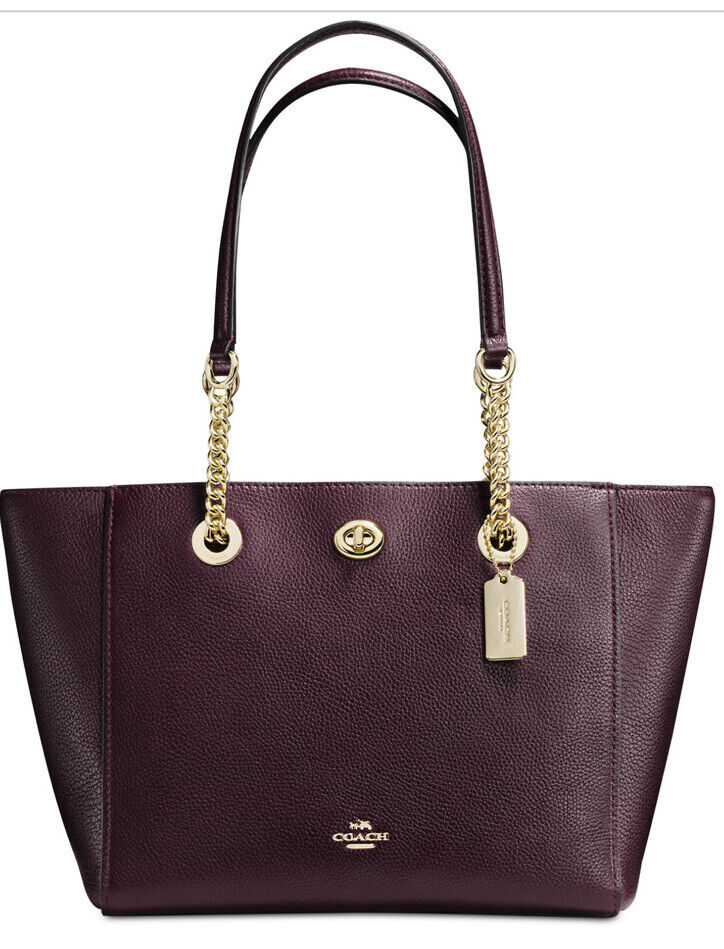 New Coach 57107 Turnlock Gold Chain tote 27 in pebble leather 
