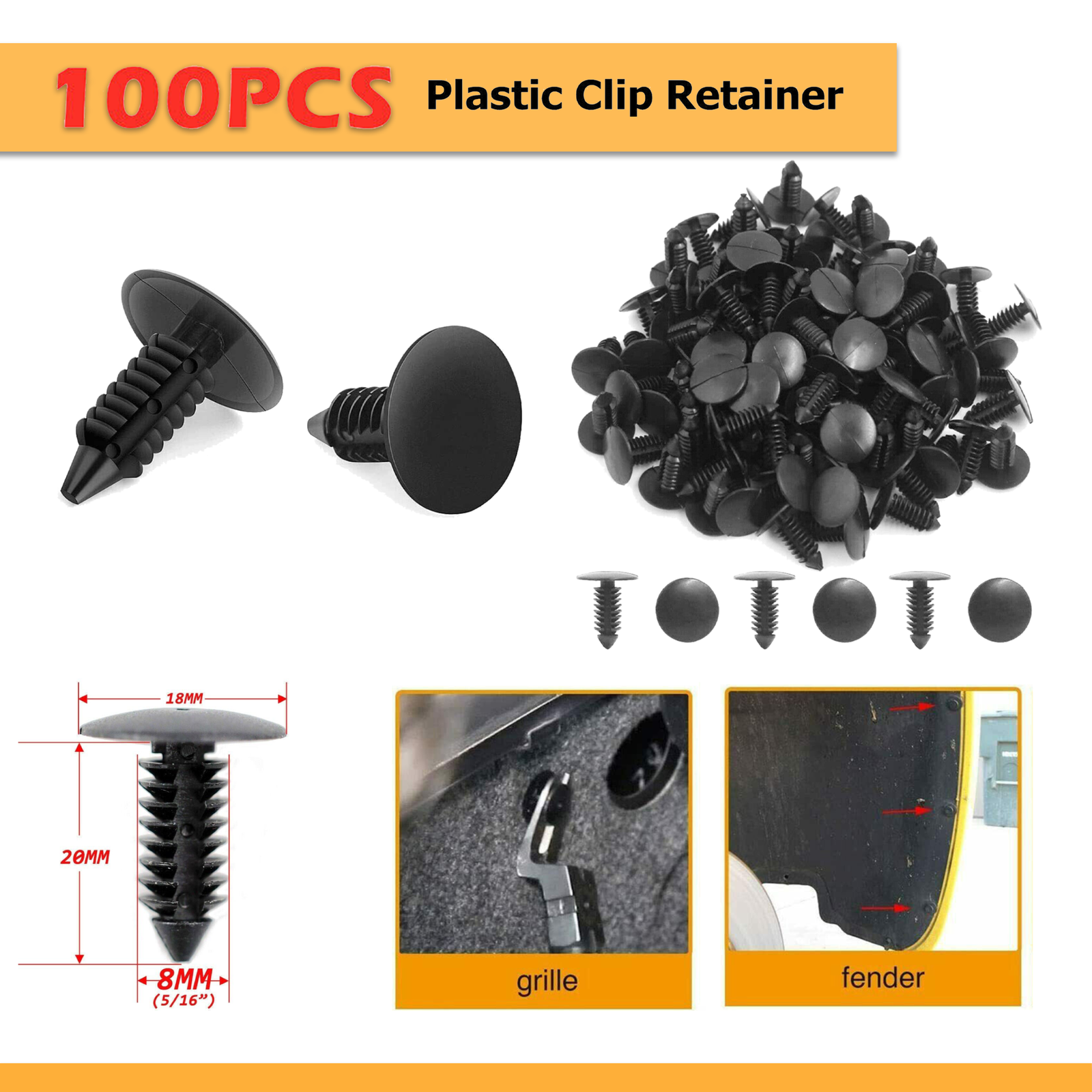 Universal 100X 8 mm Car Bumper Clips Plastic Fastener Rivets Push Pin FOR TOYOTA