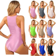 Women Glossy Sleeveless Bodysuit Leotard One-piece Monikini Swimwear Swimsuit