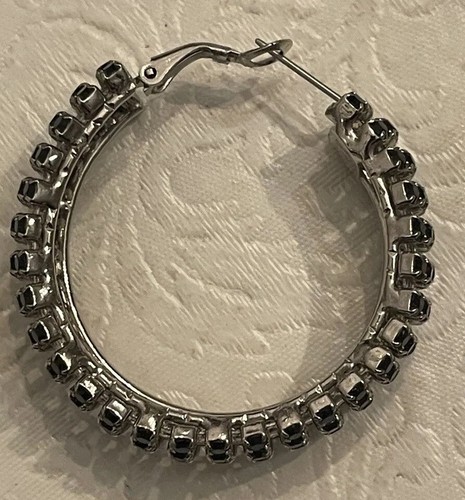 Black Rhinestone Hoop Earrings 1.5” Hoops 5 Rows Retail $155 HVN Statement - Picture 3 of 4