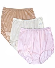 Shadowline Women's Panties Pink Ivory Nude Nylon Full Brief Underwear 3 Pack