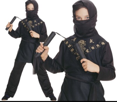  Kids Ninja Costume Black Samurai Halloween Fancy Dress S4-6